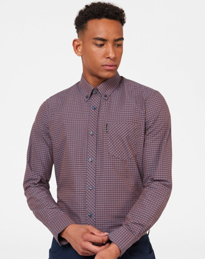 Ben Sherman Signature Gingham Long-Sleeve Shirts Purple | 591YKCWLZ