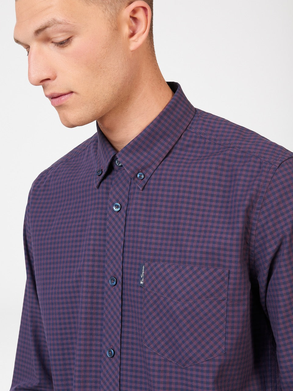 Ben Sherman Signature Gingham Long-Sleeve Shirts Purple | 563NFSOEM