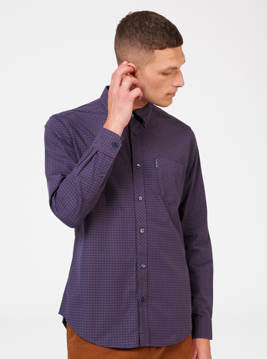 Ben Sherman Signature Gingham Long-Sleeve Shirts Purple | 563NFSOEM