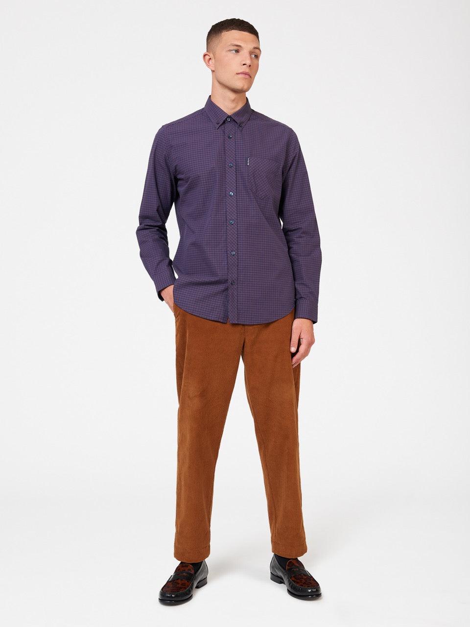 Ben Sherman Signature Gingham Long-Sleeve Shirts Purple | 563NFSOEM