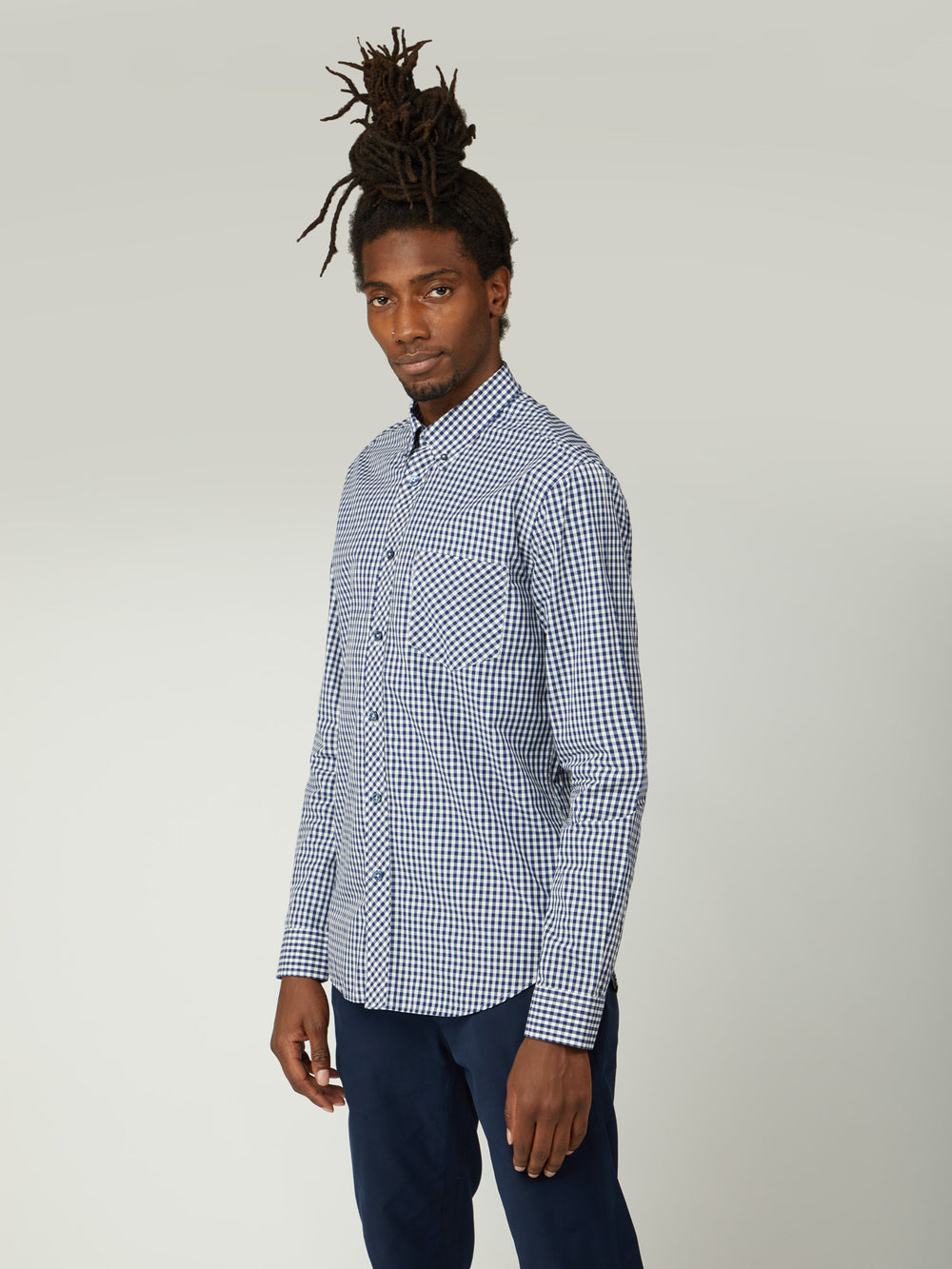 Ben Sherman Signature Long-Sleeve Gingham Shirts Dark Blue | 318NIDTRP