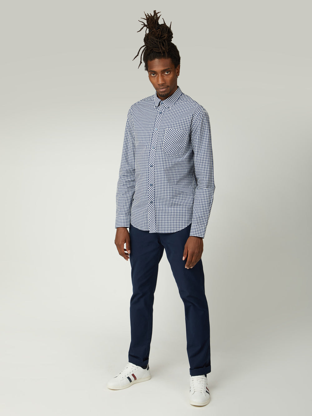 Ben Sherman Signature Long-Sleeve Gingham Shirts Dark Blue | 318NIDTRP