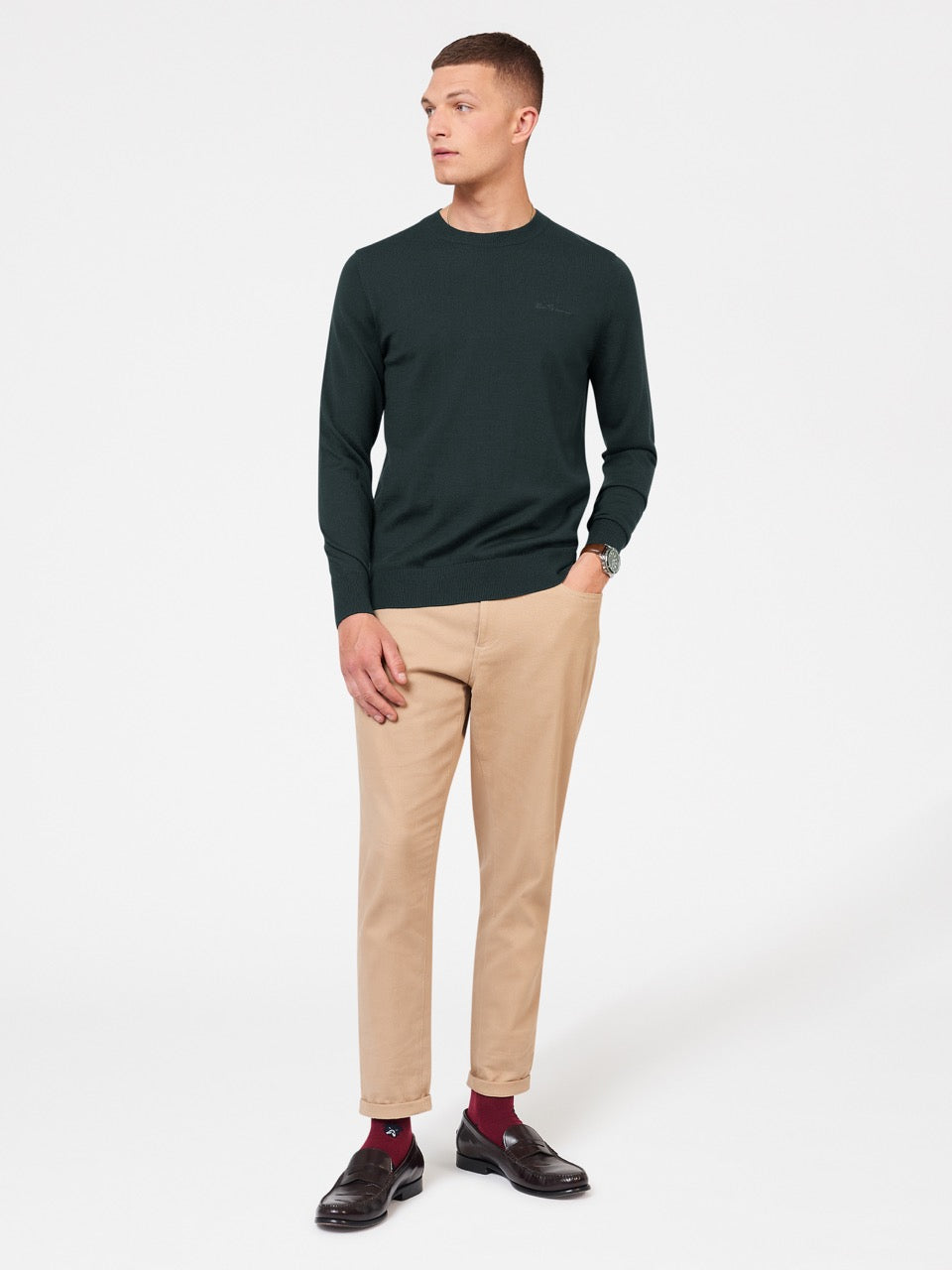 Ben Sherman Signature Merino Crewneck Knitwear Dark Green | 102CSPFLI