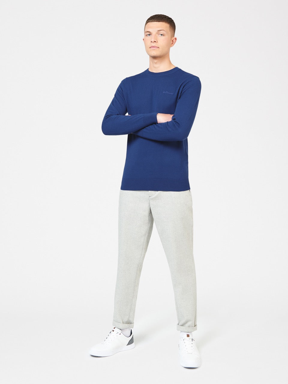 Ben Sherman Signature Merino Crewneck Knitwear Blue | 635HMTRWD