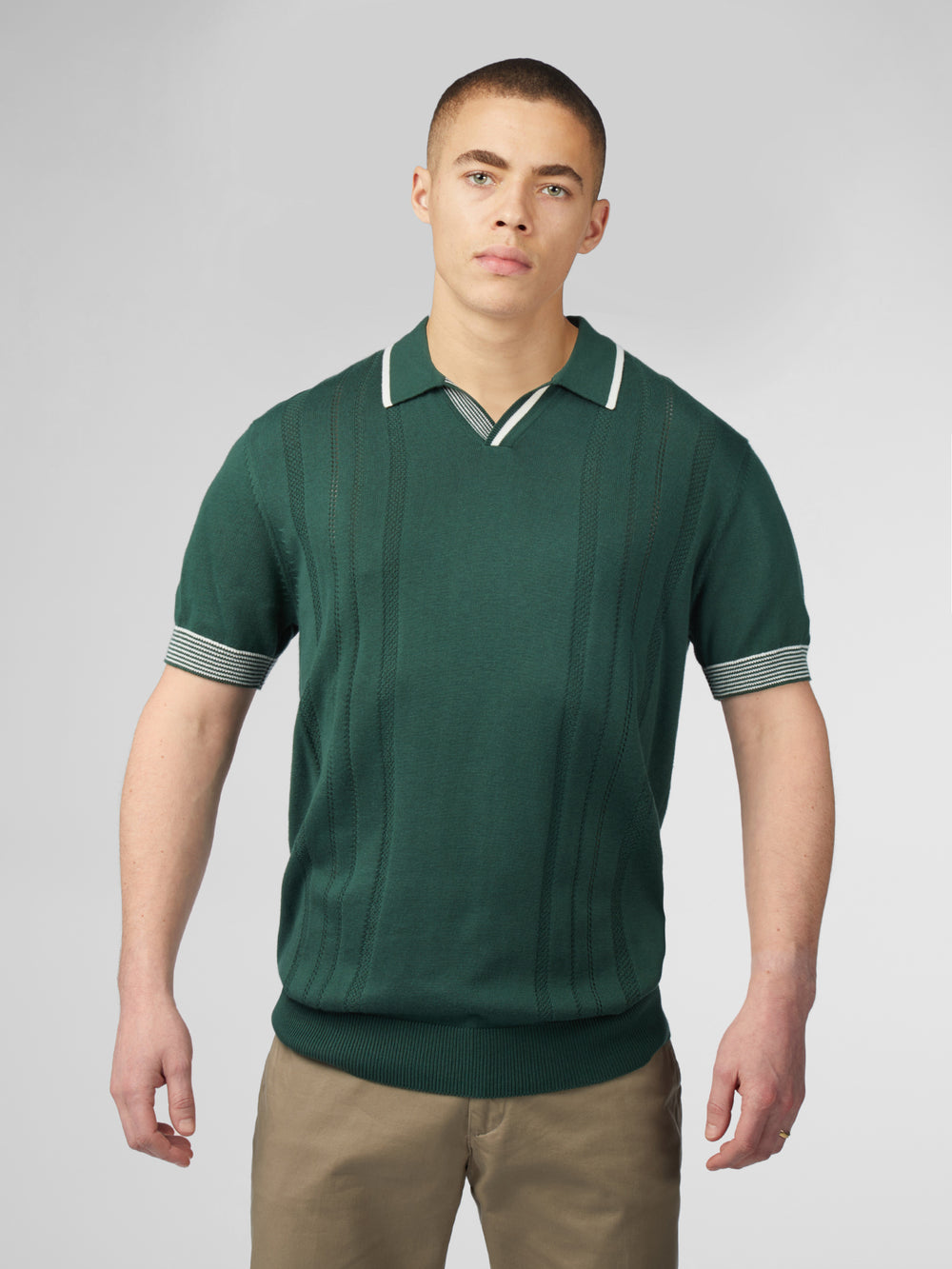 Ben Sherman Signature Open Neck Polo Knitwear Green | 862FTGMWN