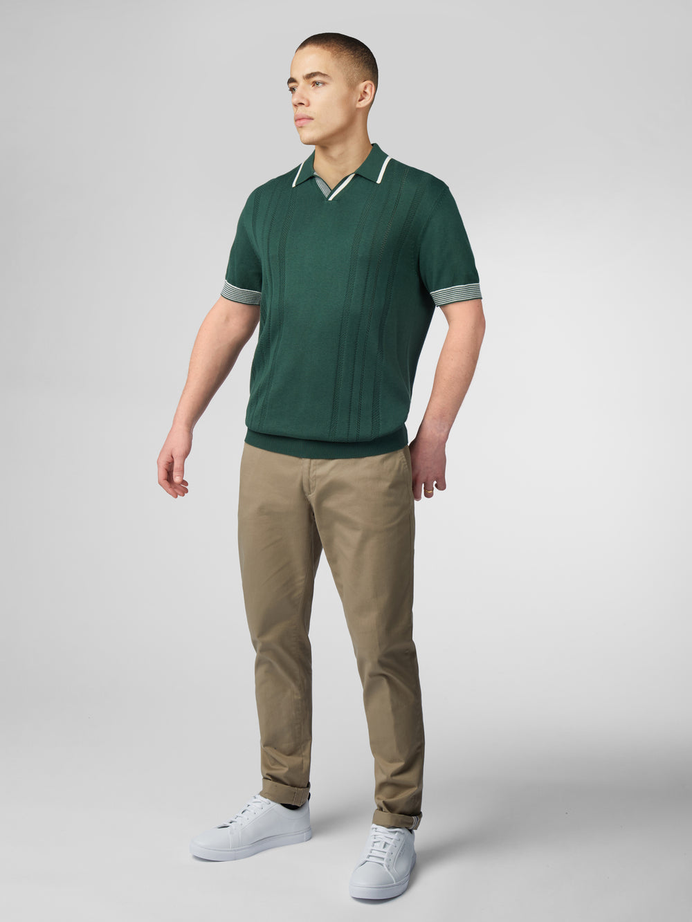 Ben Sherman Signature Open Neck Polo Knitwear Green | 862FTGMWN