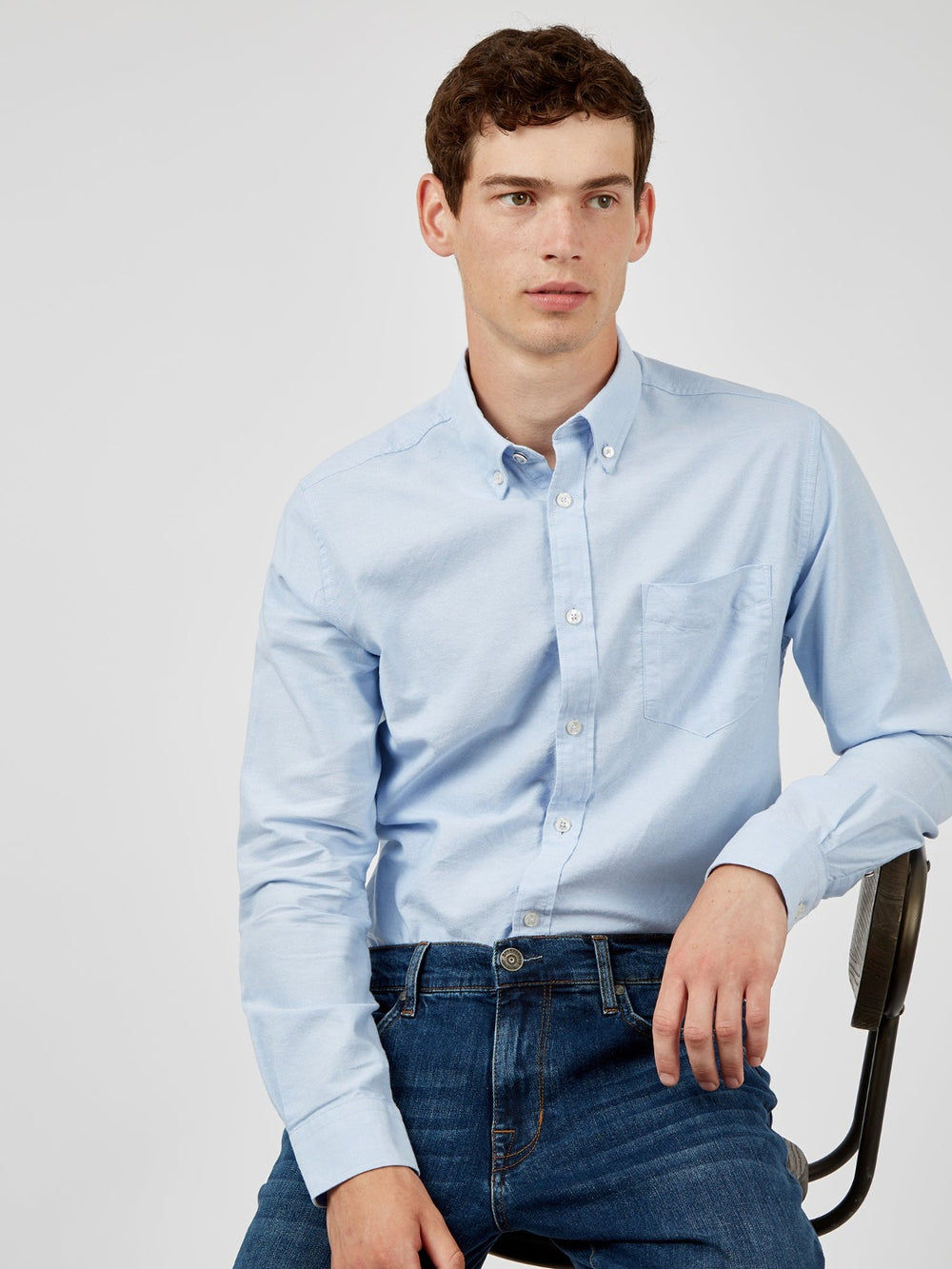 Ben Sherman Signature Organic Long-Sleeve Oxford Shirts Blue | 941ARJWBD