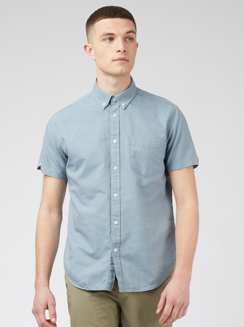 Ben Sherman Signature Organic Short-Sleeve Oxford Shadow Shirts Blue Grey | 078YVUBZJ