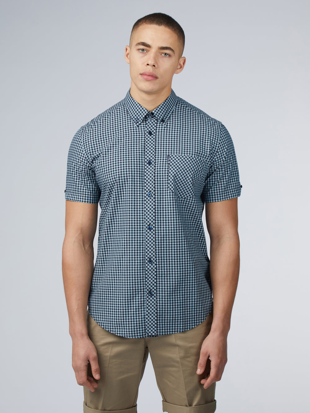 Ben Sherman Signature Short Sleeve Gingham Shirts Blue | 531VZNTEF