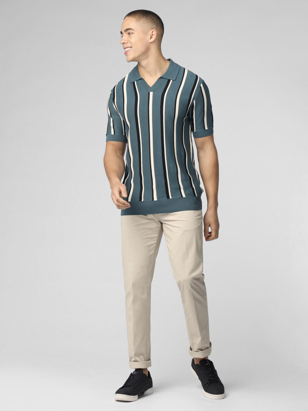 Ben Sherman Signature Vertical Stripe Open Neck Polo Knitwear Turquoise | 174ATSWQO