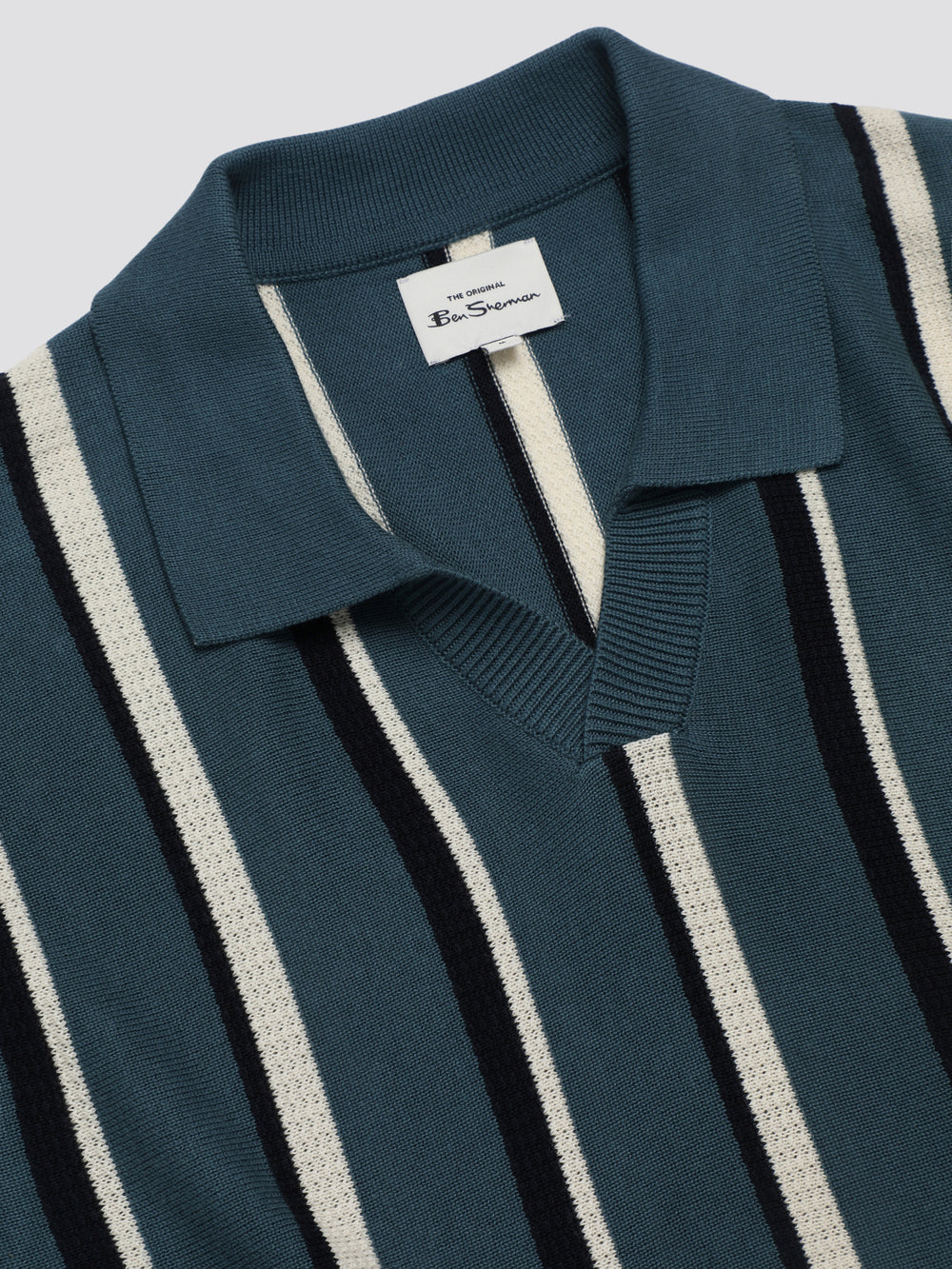 Ben Sherman Signature Vertical Stripe Open Neck Polo Knitwear Turquoise | 174ATSWQO