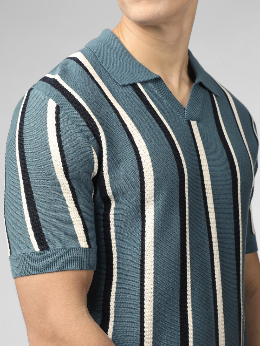 Ben Sherman Signature Vertical Stripe Open Neck Polo Knitwear Turquoise | 174ATSWQO