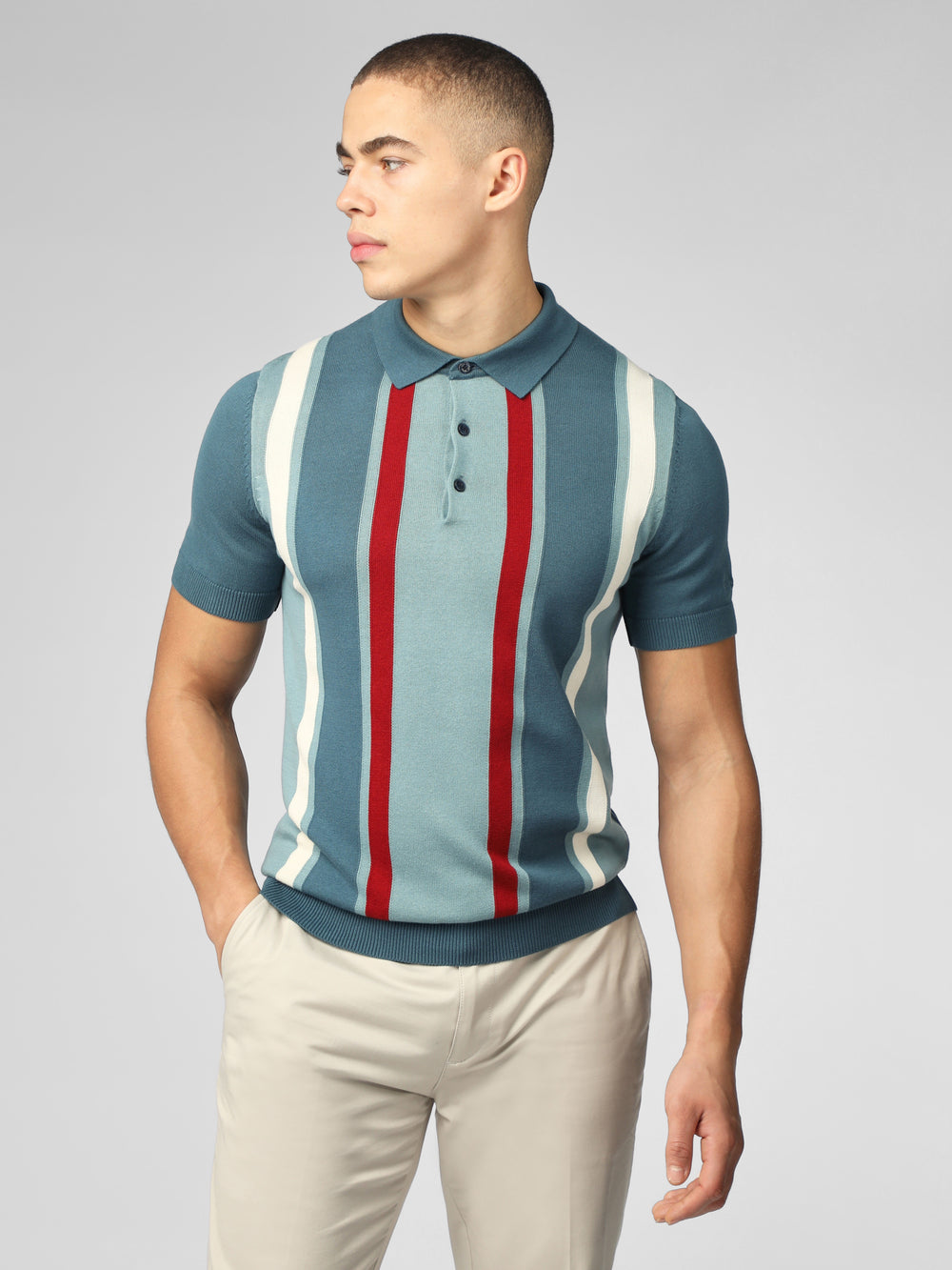 Ben Sherman Signature Vertical Stripe Polo Knitwear Turquoise | 058MTSNPB