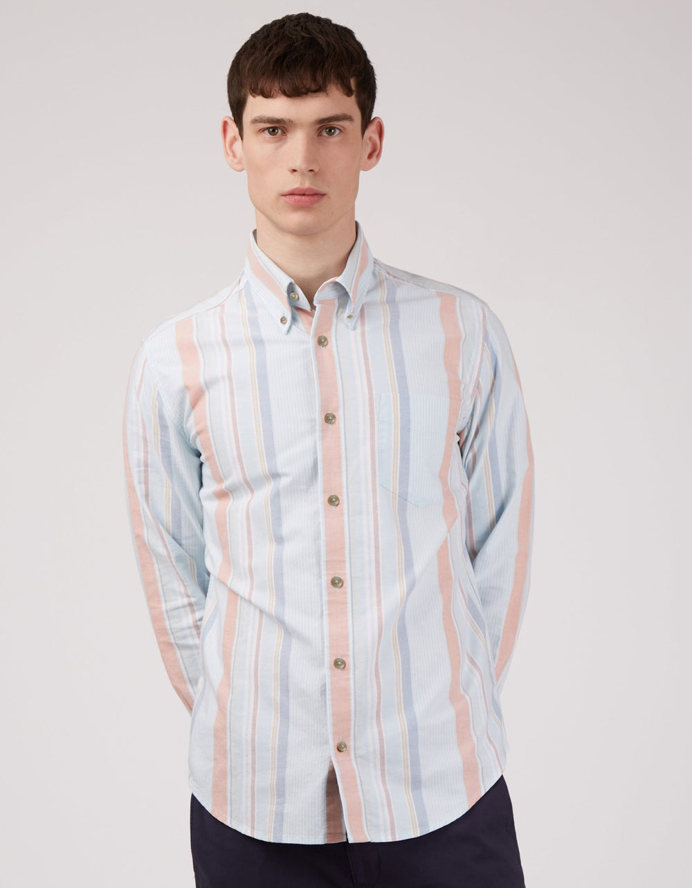 Ben Sherman The Oxford Ivy Stripe Long-Sleeve Shirts Blue | 936FOUWQR