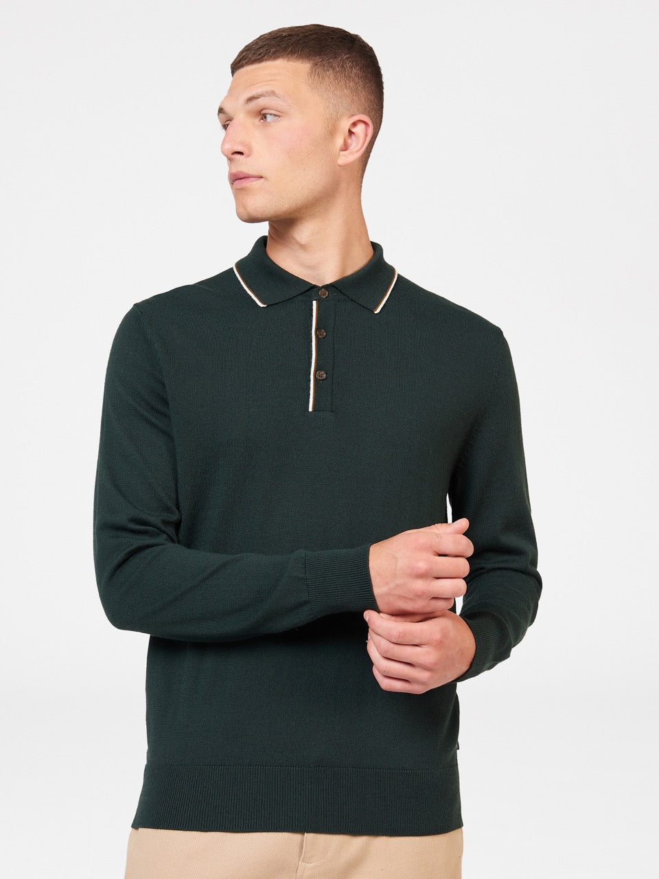 Ben Sherman Tipped Merino Polo Neck Sweaters Dark Green | 746GWFRUI