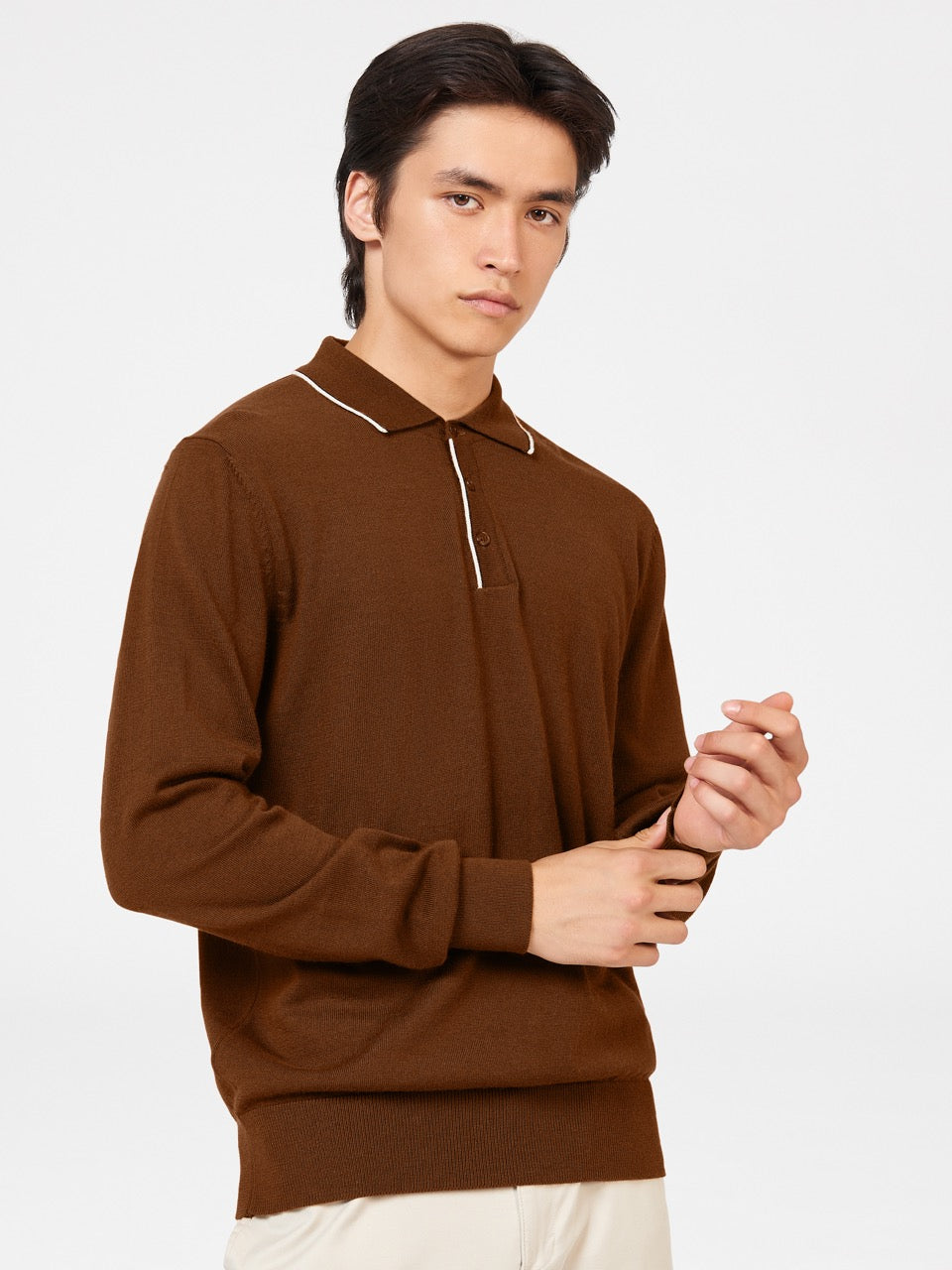 Ben Sherman Tipped Merino Polo Neck Sweaters Brown | 719WAZIQN