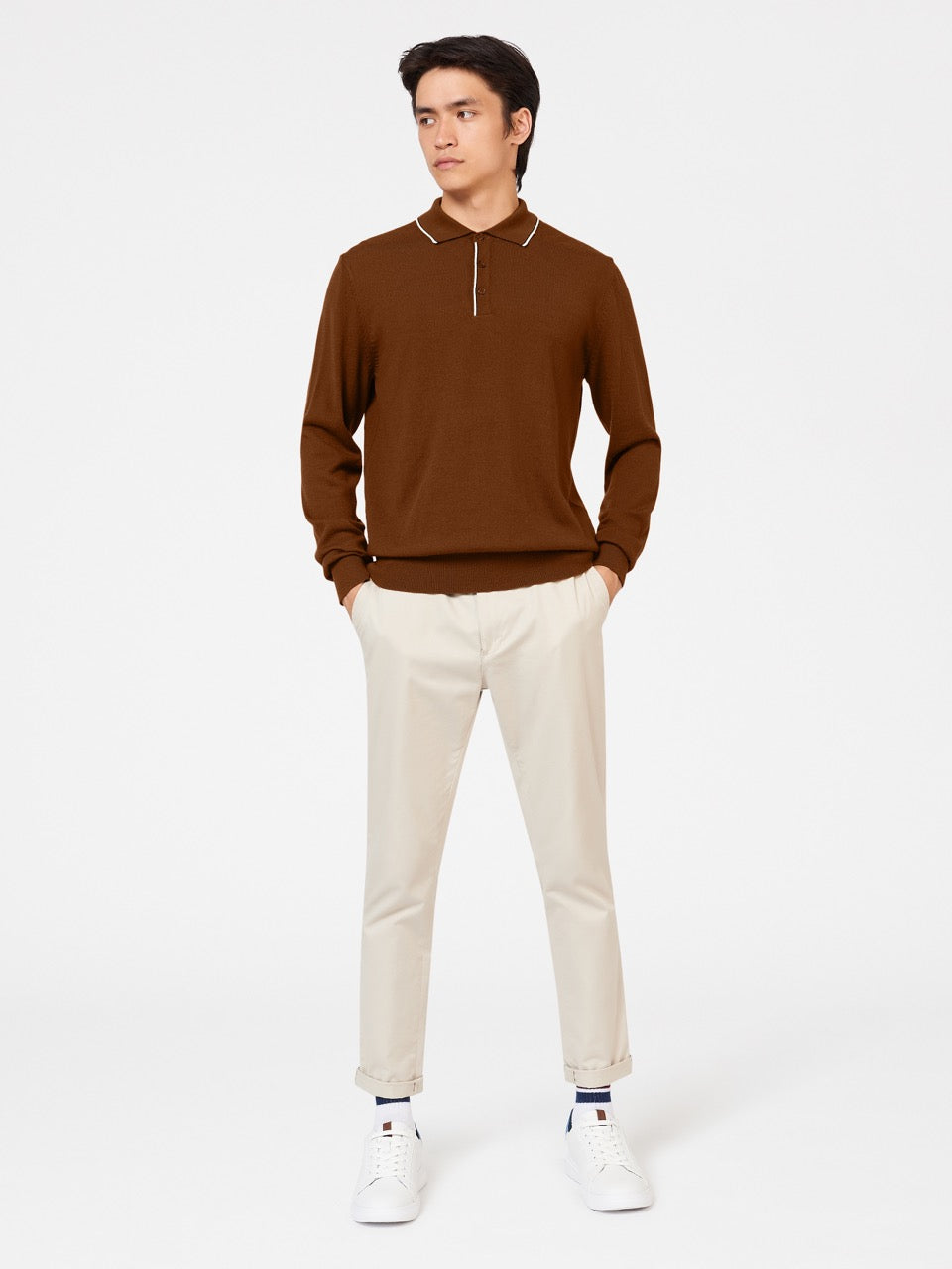 Ben Sherman Tipped Merino Polo Neck Sweaters Brown | 719WAZIQN